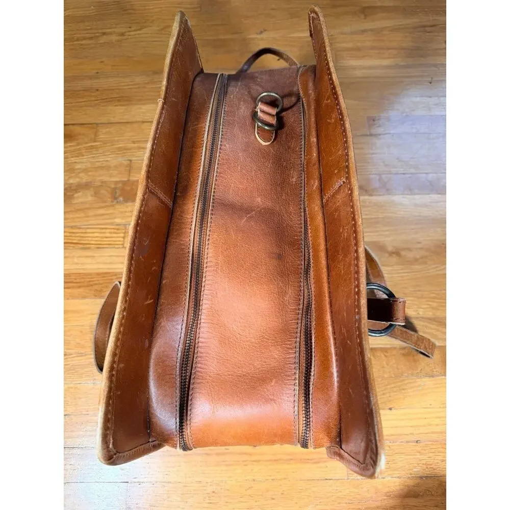 Vintage Brown Leather Small Dog Pet Carrier Bag Travel Tote Ventilated 18